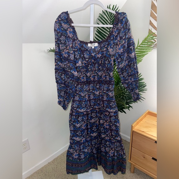 SEA NEW YORK Navy Pink Noah Smocked Long Sleeve Midi Dress Size‎ 2 - Picture 4 of 7